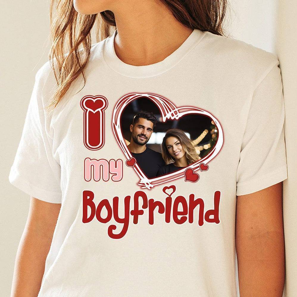 Personalized 'I Love Him/Her' Valentine's Apparel - Choose Shirt, Sweatshirt, or Hoodie with Your Custom Photo