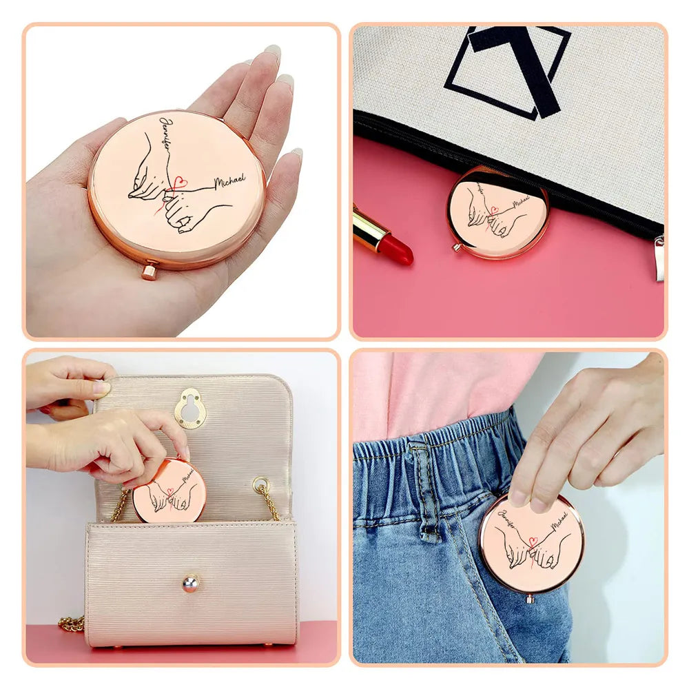 Personalized Metal Compact Mirror for Wife - Soulmate Best Friend Love Quote, Unique Romantic Gift