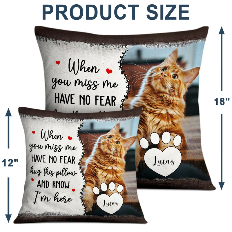 When You Miss Me Hug Pillow β Heartwarming Custom Square Pillow, Perfect Gift for Family or Pet Lovers