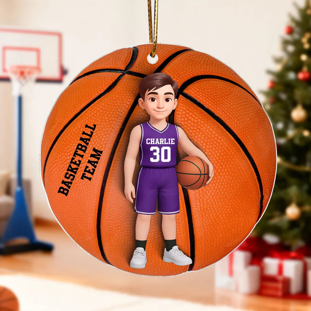 Basketball Player Acrylic Ornament – Festive Tree Décor with Ball, Unique Keepsake Gift for Athletes, Coaches, Teammates, and Sports Families