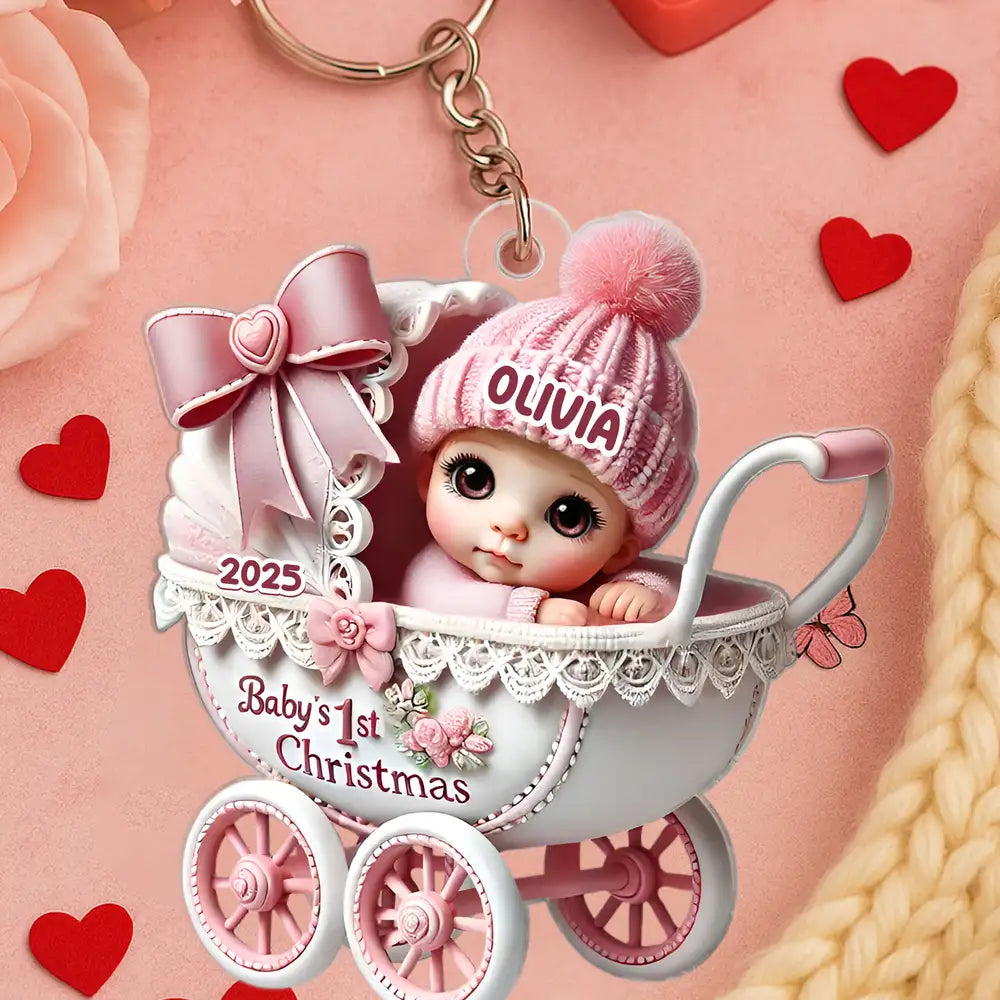 Custom Baby Girl Christmas Car Hanger – Pink Stroller Ornament for Newborn or Grandbaby