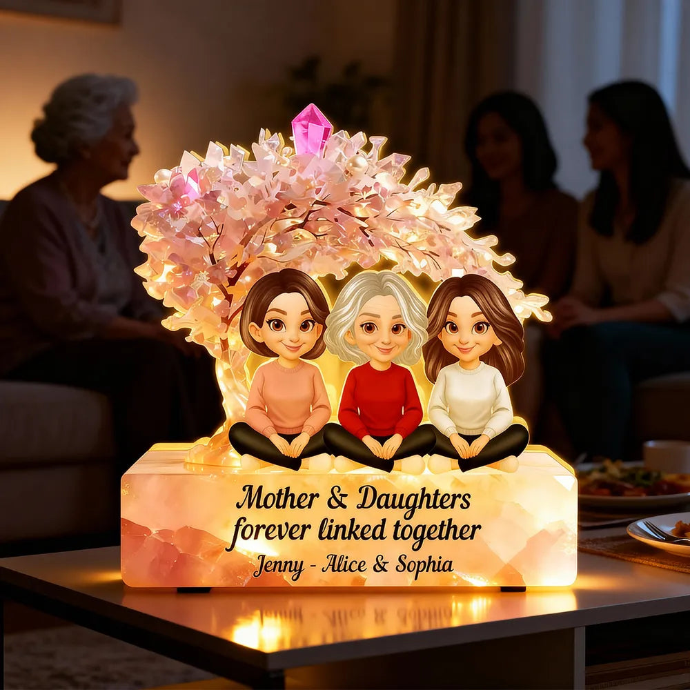 Personalized Acrylic Light Box Mother and Daughters Sitting Together Warm Glow Keepsake, Unique Gift for Mom