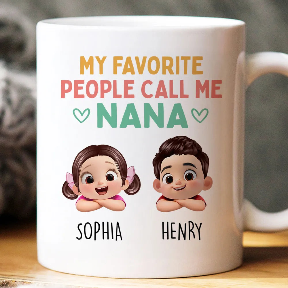 Personalized Grandma Ceramic Mug with Cute Grandkids Illustration, Sweet Daily Coffee Gift for Grandma