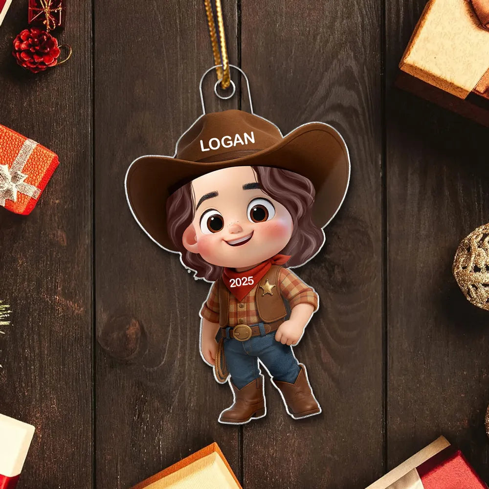 Personalized Cowboy Acrylic Ornament, Ideal Holiday Decoration and Gift for Kids
