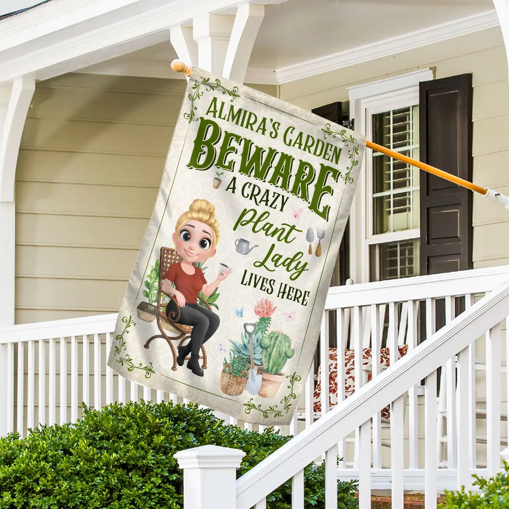 Customizable Plant Lover Garden Flag – “Beware A Crazy Plant Lady” Quote, Perfect for Gardeners