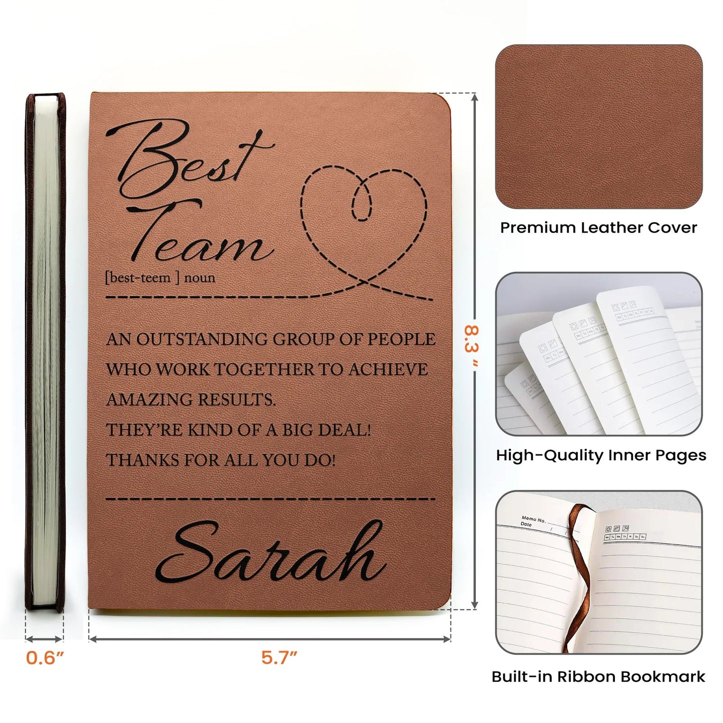Custom Best Team Leather Journal for Employees and Coworkers, Thoughtful Work Appreciation Gift Idea