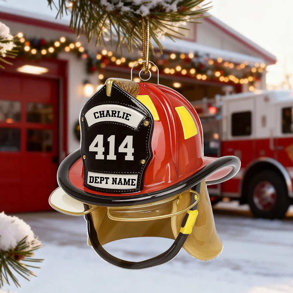 Personalized Firefighter Helmet Ornament – Custom Tribute Gift for Heroes & Families, Acrylic Christmas Decoration