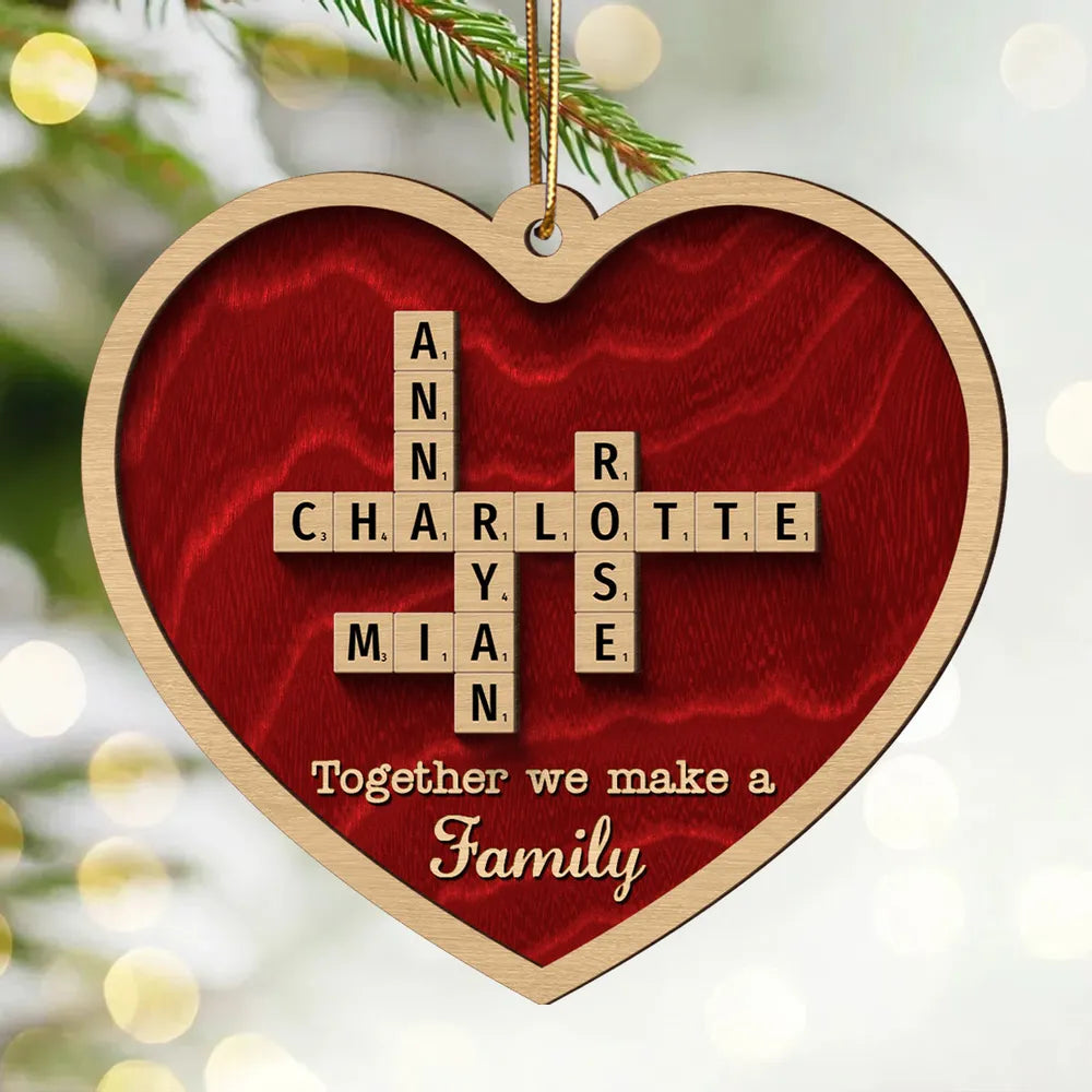 Personalized Double-Layer Wooden Heart Family Names Ornament – Perfect Gift for Cherished Family Memories