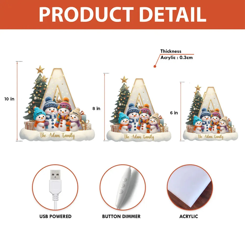 Snowman Family Acrylic Light Box – Heartwarming Holiday Decor, Perfect Gift for Grandparents & Family