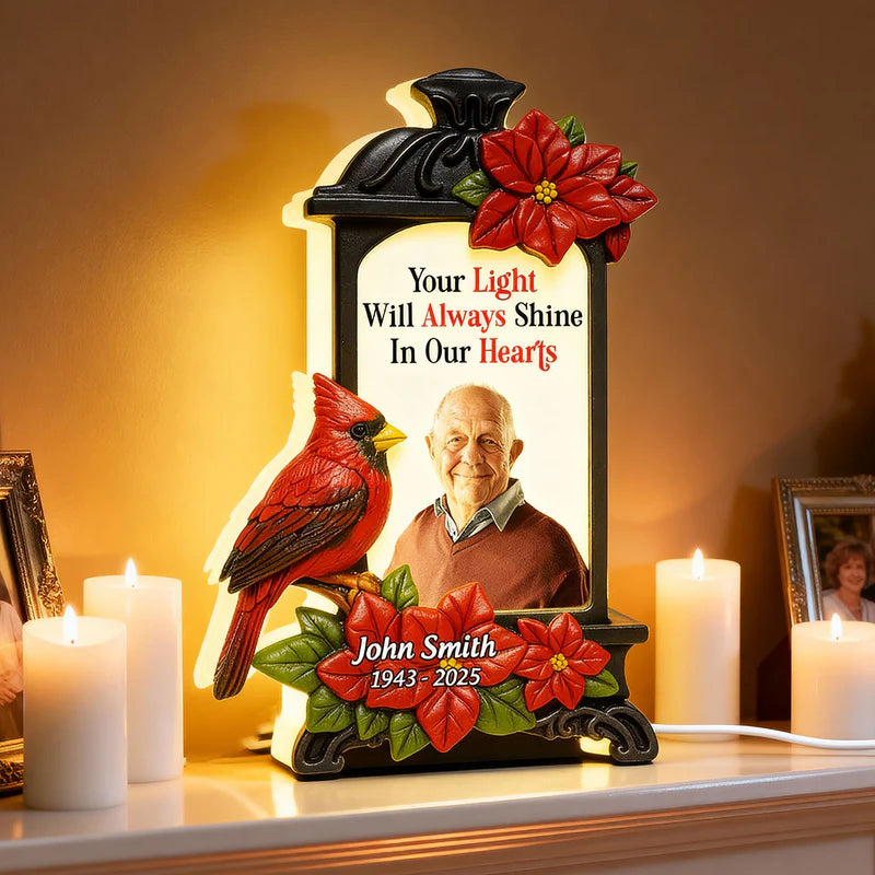 Memorial Acrylic Light Box with Photo, warm lantern glow for living room or bedside, comforting tribute, a thoughtful gift for family
