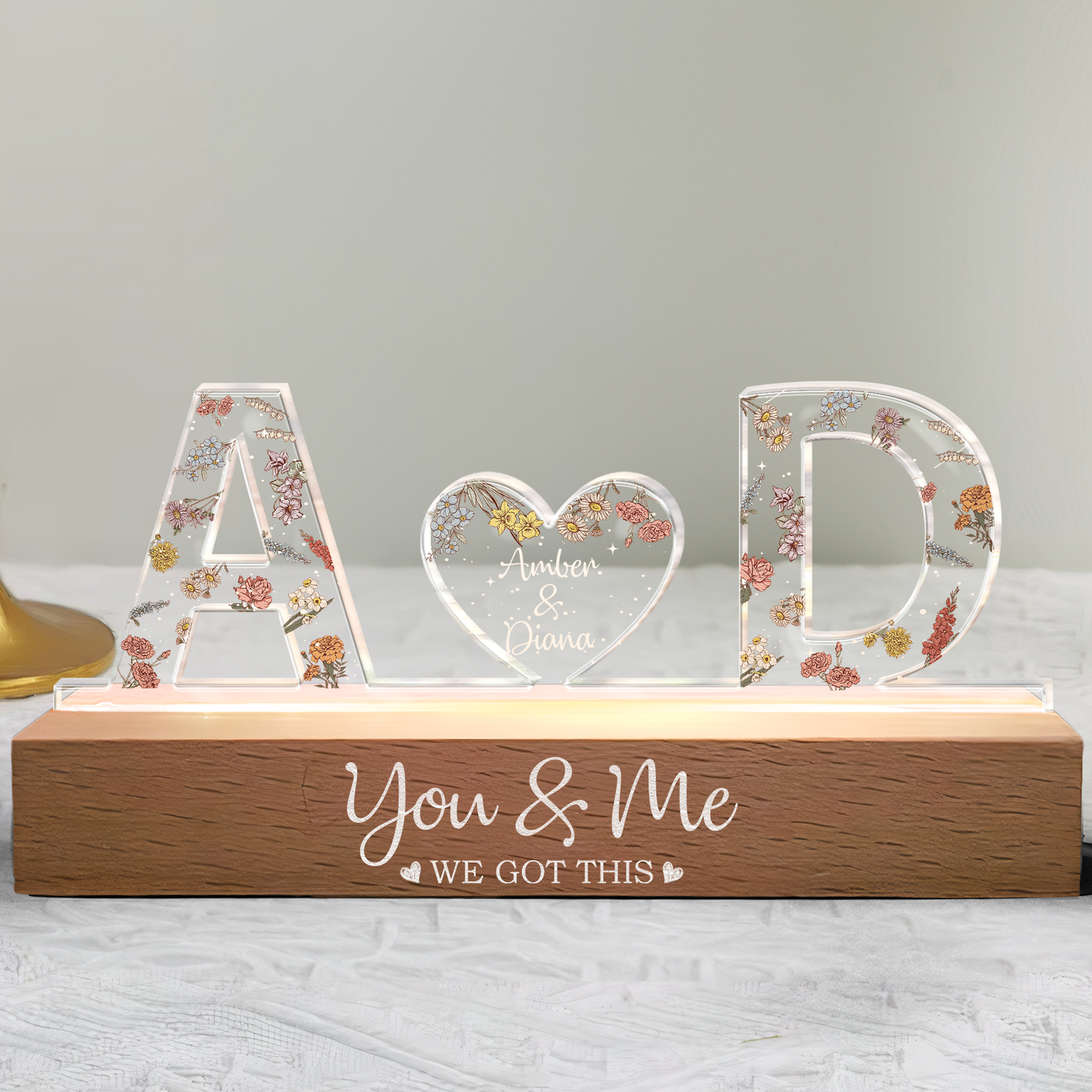 Personalized Shaped Acrylic Block LED Plaque Night Light You & Me We Got This Unique Gift for Couples