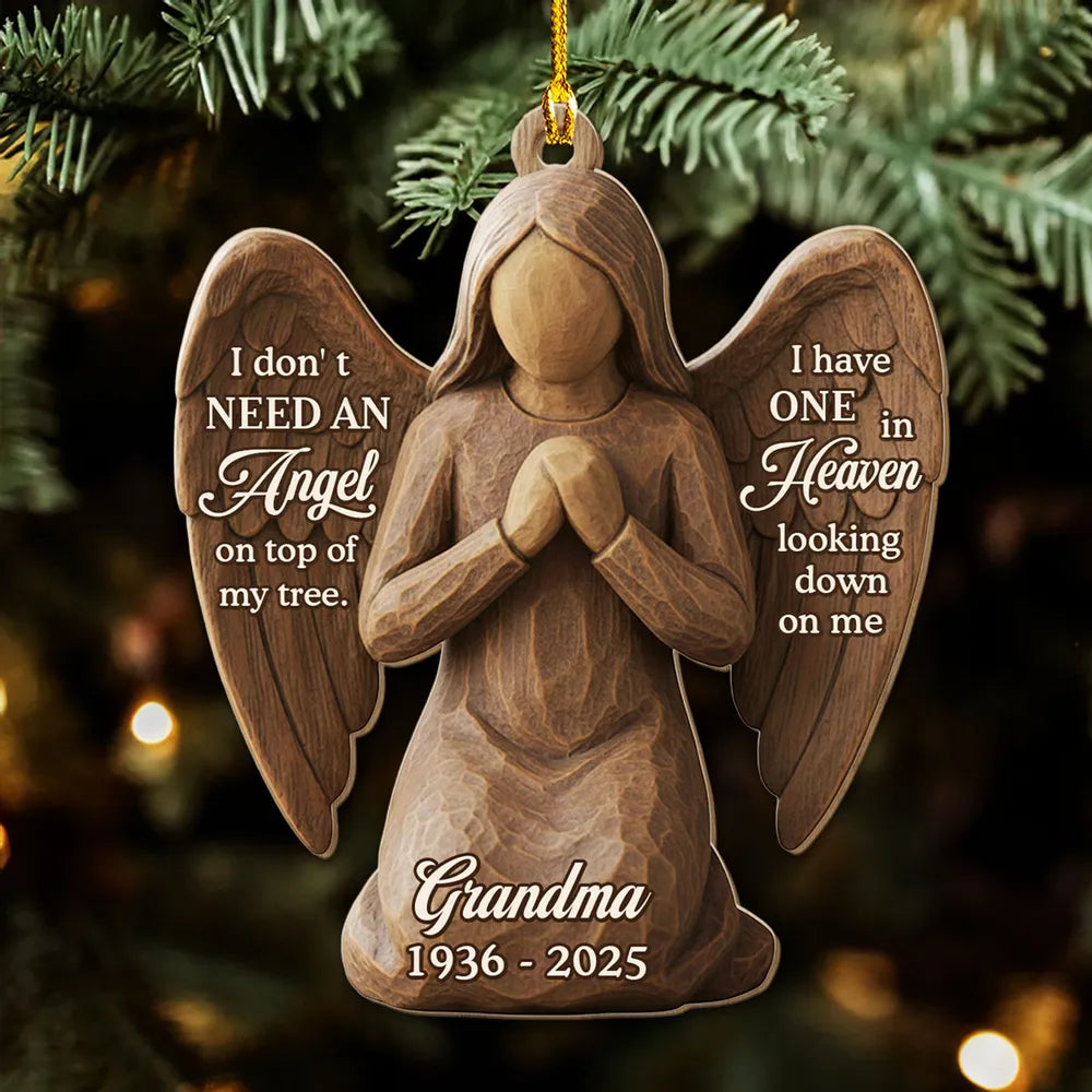 Personalized Wooden Ornament for Grandma in Heaven β Custom Angel Memorial Keepsake for Christmas Tree, Unique Sympathy Gift