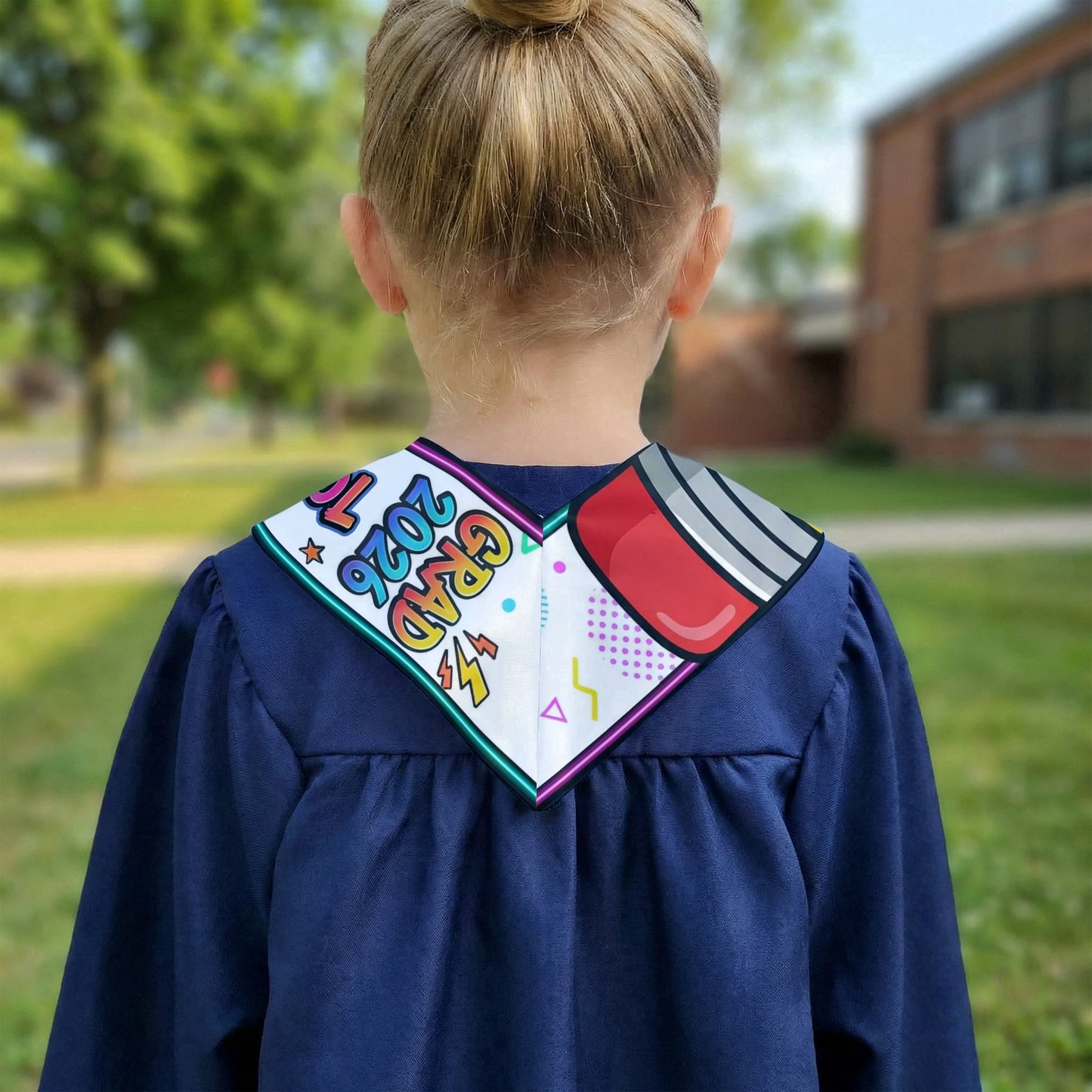 Personalized Graduation Stole for Preschool and Kindergarten, Pencil and Cartoon Grad Design, Unique Gift for Kids