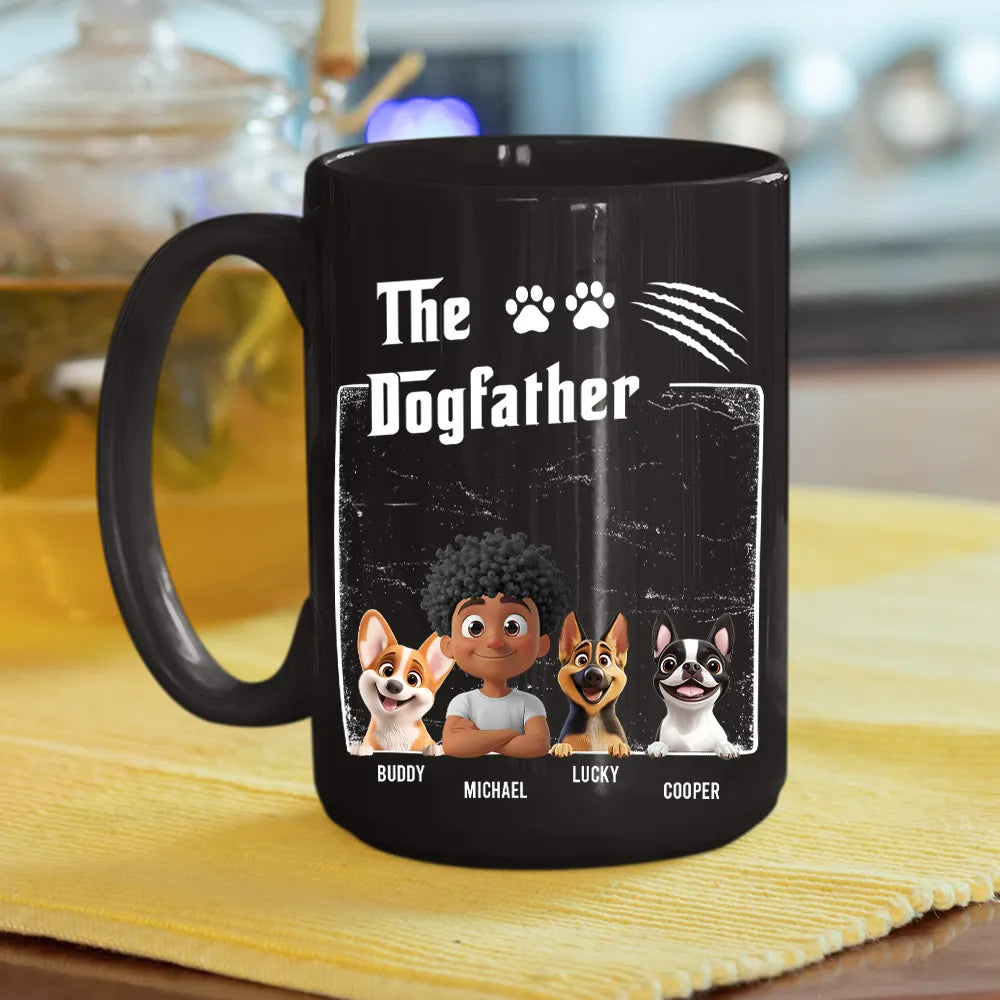 Personalized Dogfather Full Color Mug with Cartoon Man & Dog β Fun Coffee Gift for Dog Dads & Unique Birthday Surprise