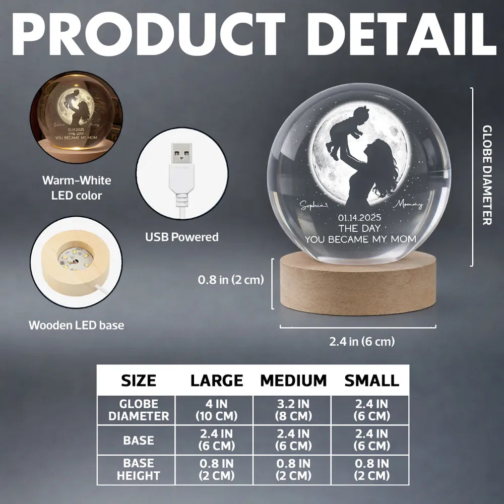 Personalized Globe Lamp with Mom Lifting Child Silhouette and Moon Glow, Unique Mother's Day Gift for Mom