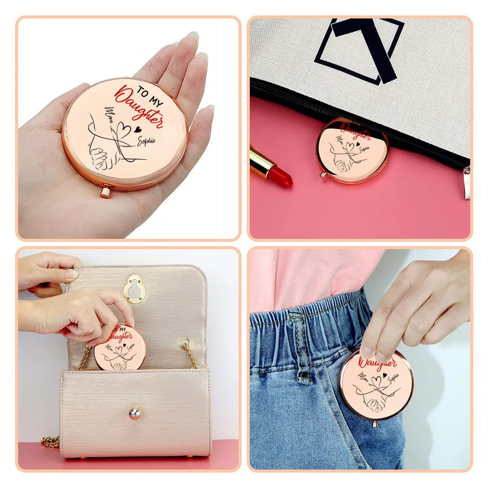 To My Daughter Metal Compact Mirror, Heartwarming Quote Mirror for Purse, Personalized Unique Gift From Mom She'll Carry Daily