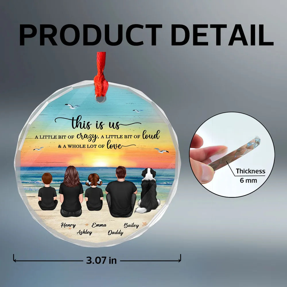 Crystal Ornament with Family Back View and Beach Scene, A Heartwarming Gift for Loved Ones