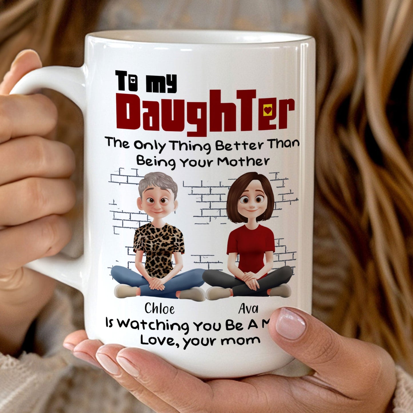 To My Daughter – Personalized White Ceramic Mug with Custom Names, Heartfelt Gift for Mother and Daughter on Special Occasions