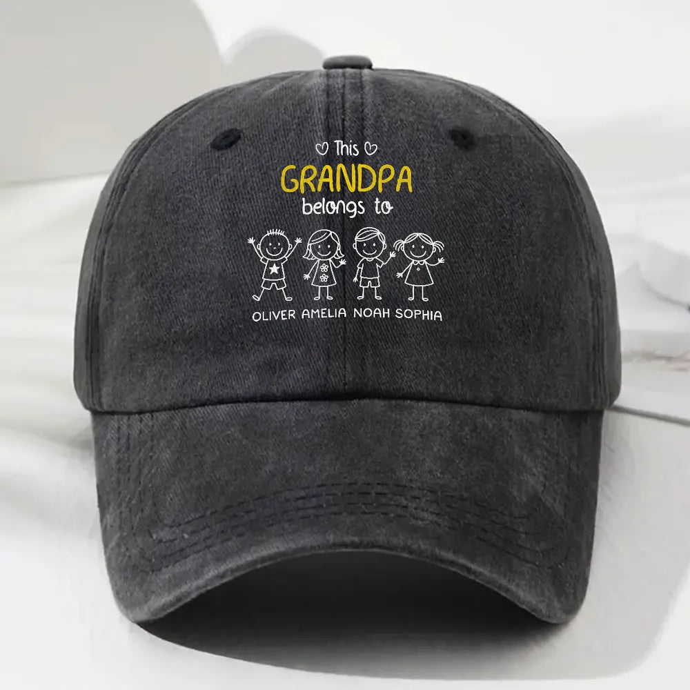 Baseball Cap, Washed Denim Personalized 'This Dad Belongs To' Design, Adjustable & Breathable - Unique Gift for Dad