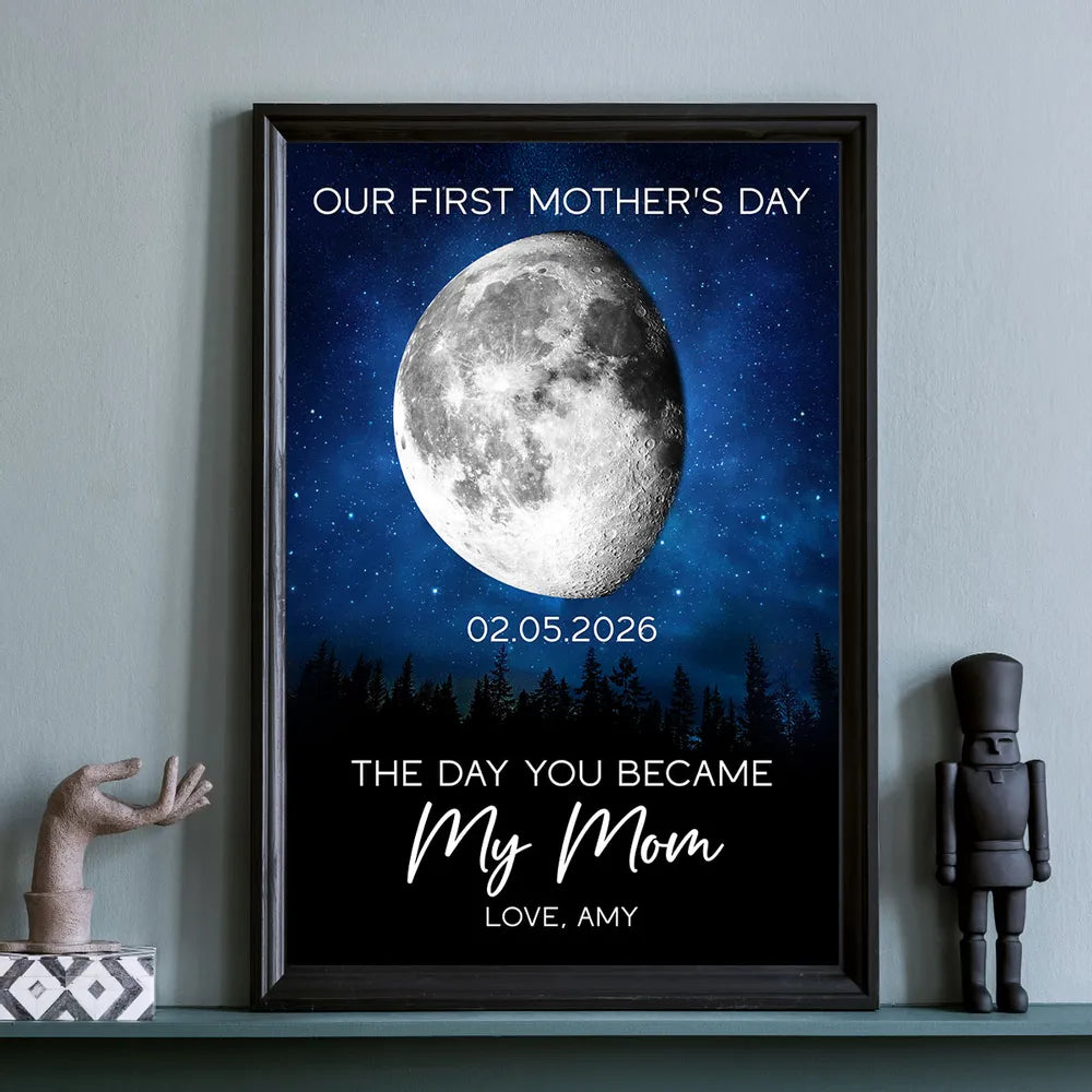 Personalized First Mother's Day Moon Phase Poster, Galaxy Night Sky Wall Art, Unique Gift for a New Mom