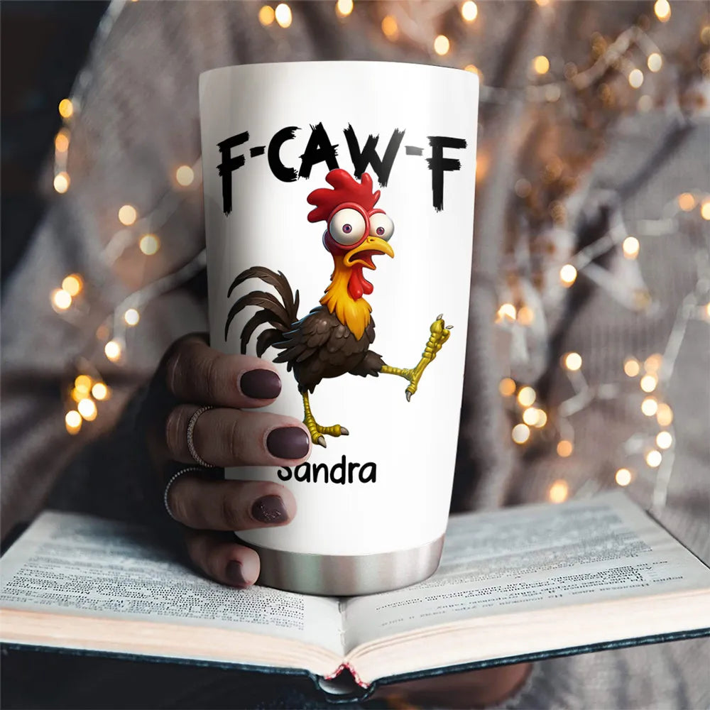 Personalized Insulated Travel Tumbler with Funny Work Vocabulary Chicken Design, Unique Creative Gift for Coworkers