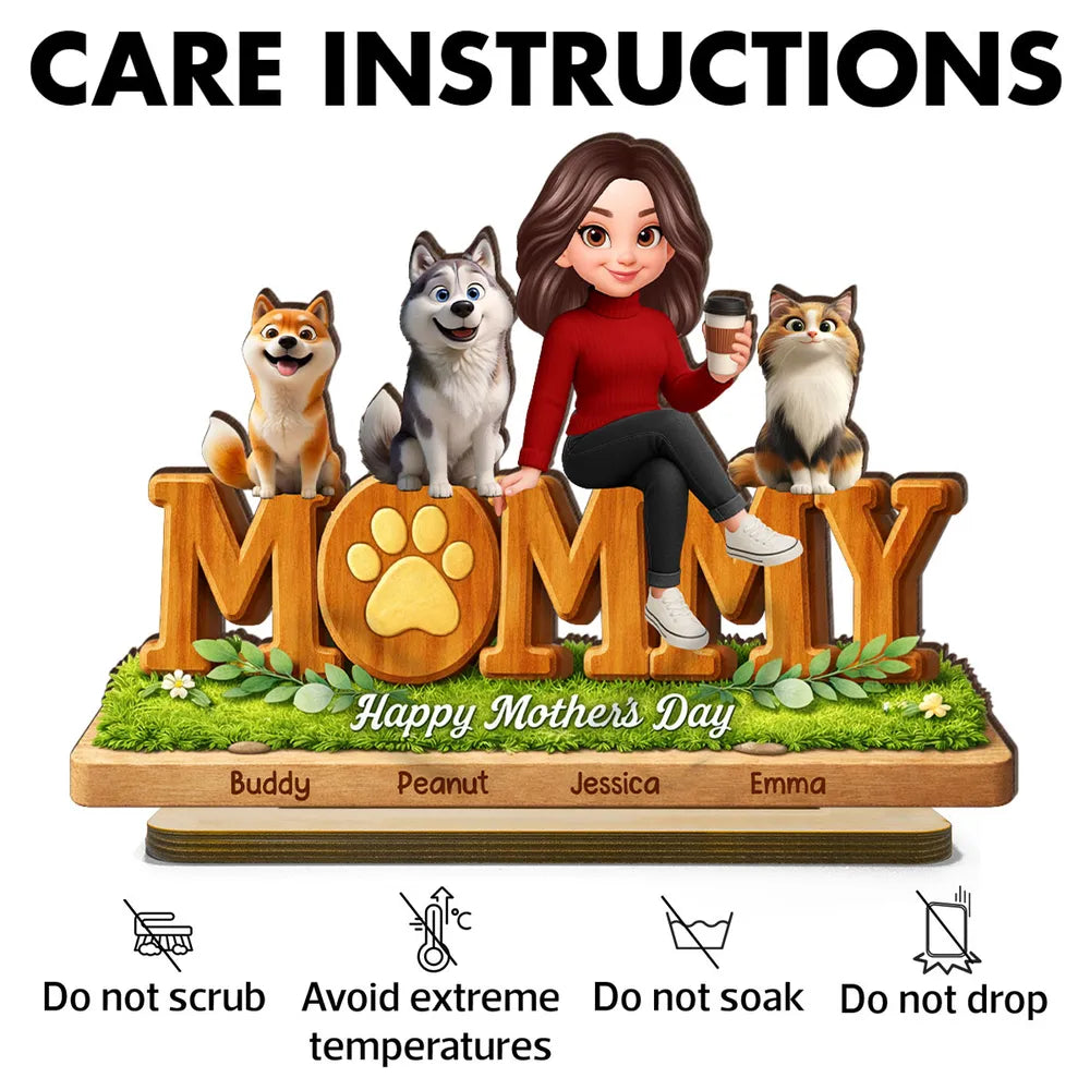 Personalized 2-Layer Wooden Plaque for Dog Mom and Cat Mom, Happy Mother's Day Mommy Design, Unique Gift for Her