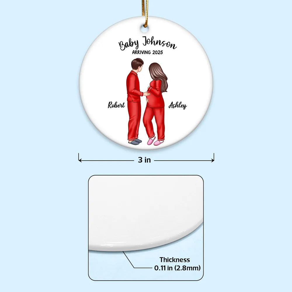 Ceramic Ornament with Expecting Parents Illustration, Heartwarming Gift for New Baby Celebration