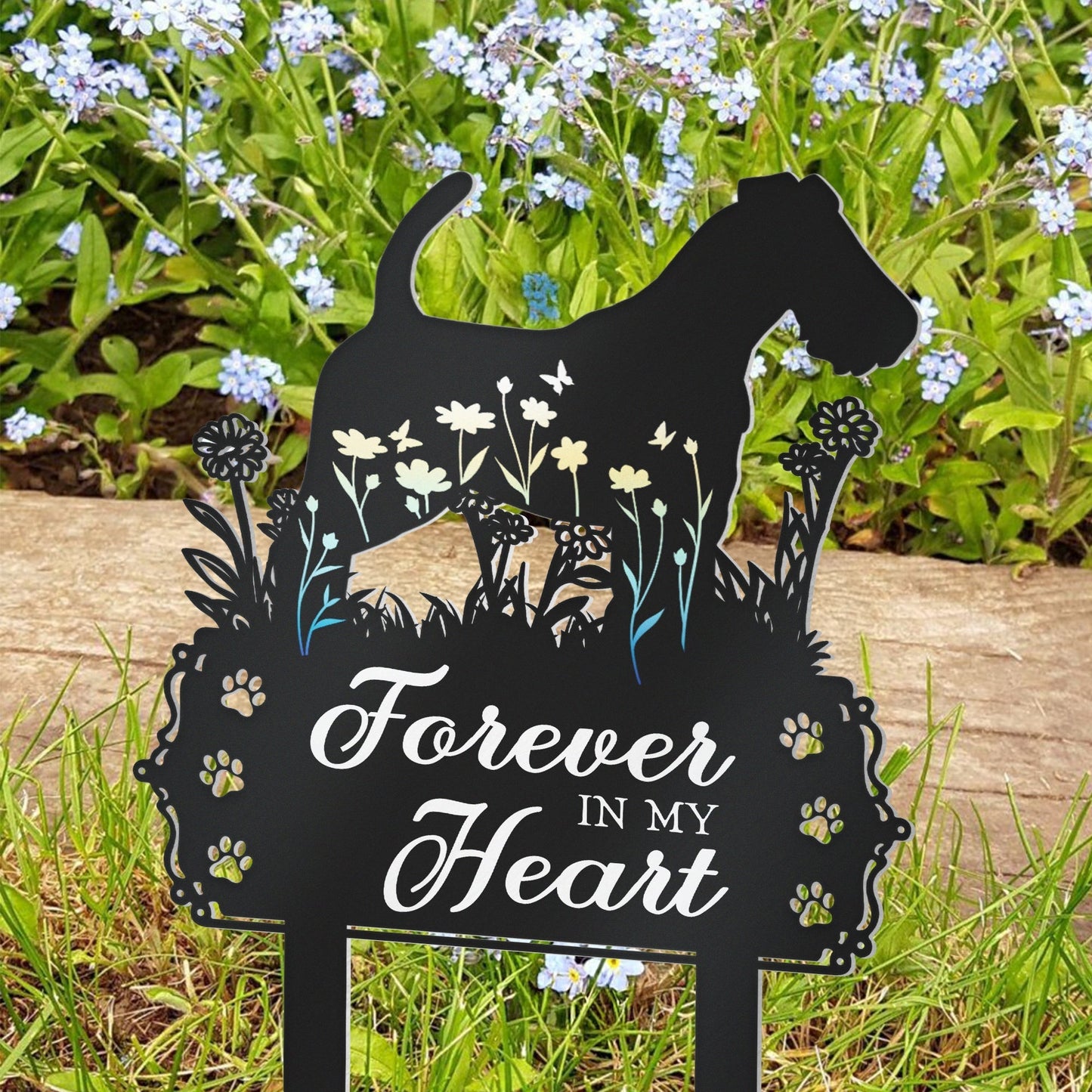 Personalized Dog Memorial Metal Garden Stake with Forever Loved Quote, Floral Silhouette Yard Decor, Unique Gift for Pet Owners