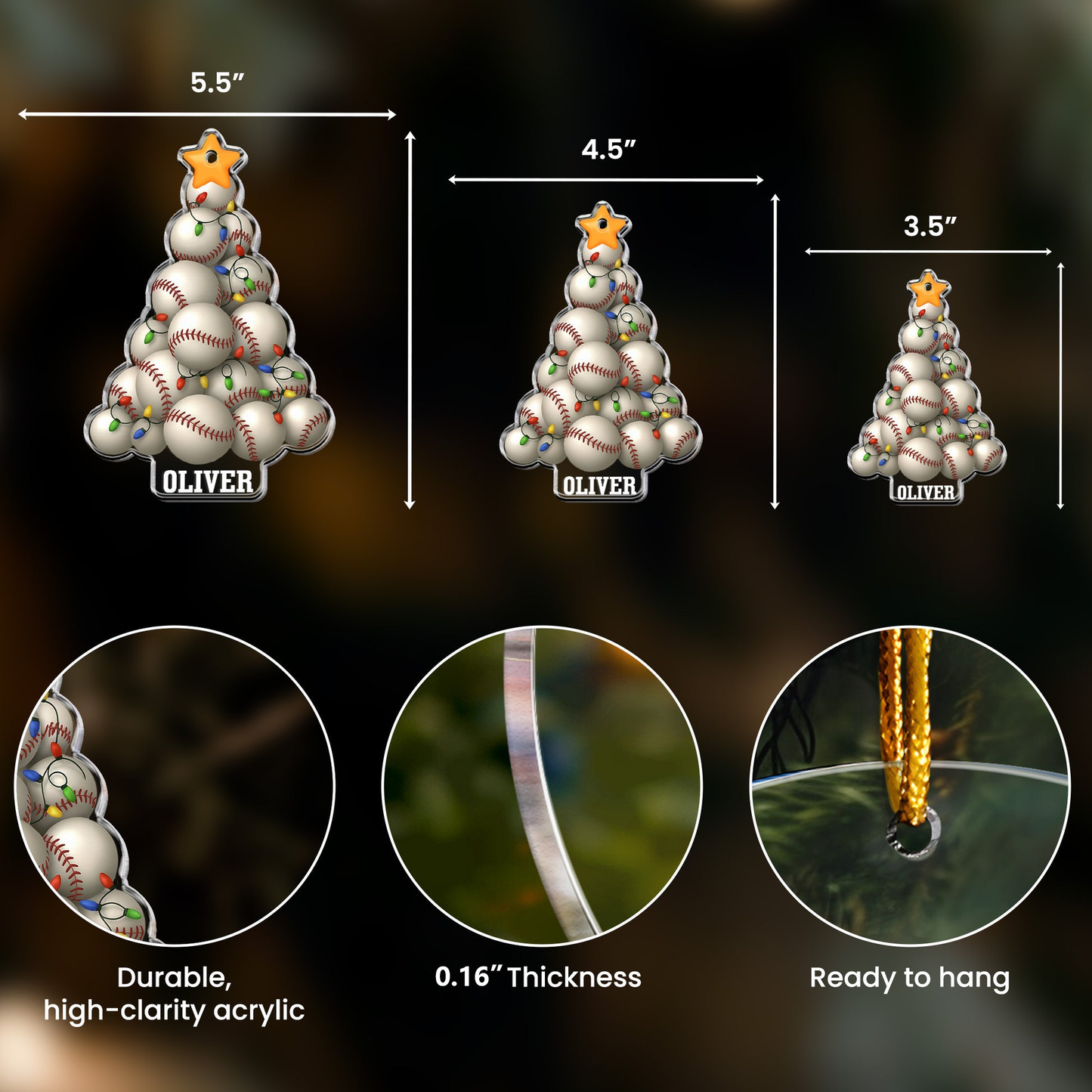 Baseball Tree Acrylic Ornament โ Festive Sports Gift for Baseball Fans & Players