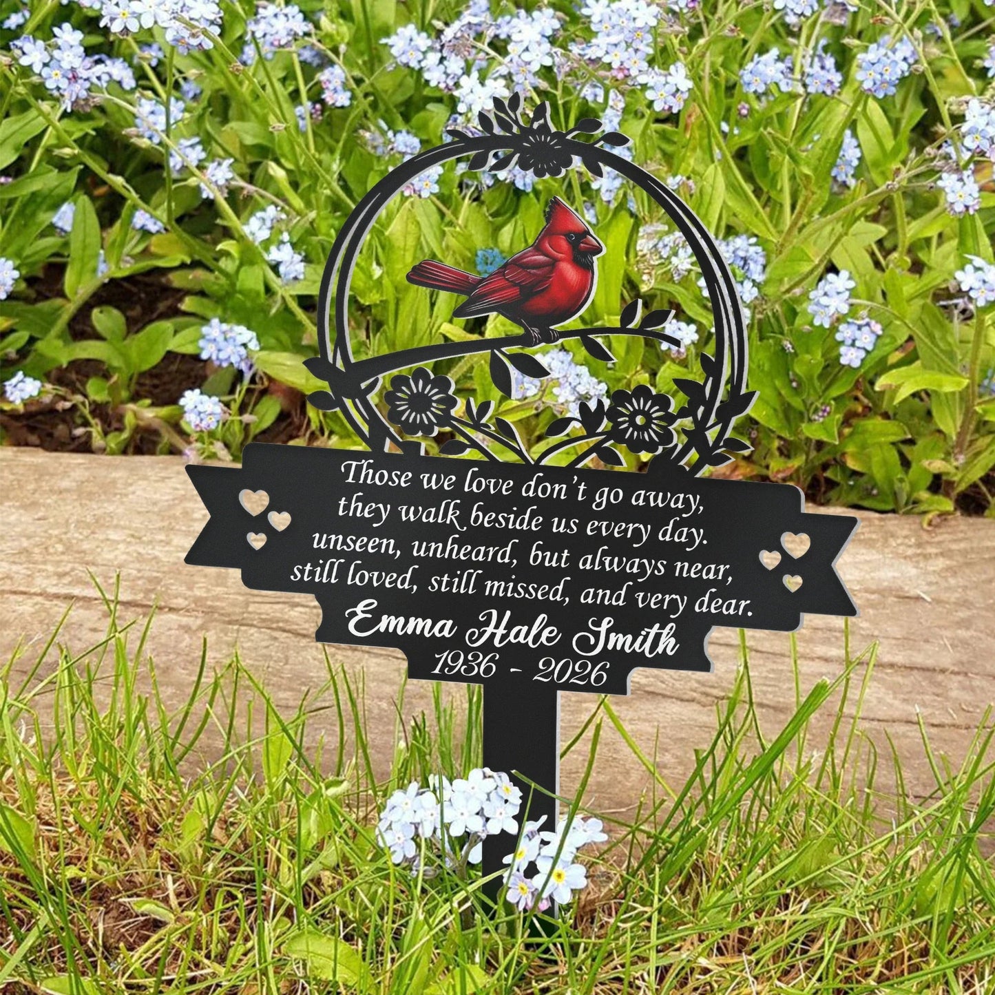 Those We Love Don't Go Away Metal Garden Stake, Personalized Memorial Yard Decor with Cardinal - Meaningful Remembrance Gift