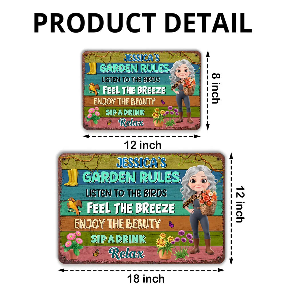 Garden Rules Custom Rectangular Iron Sign – Listen to the Birds, Feel the Breeze, Enjoy the Beauty – Gift for Garden Lovers