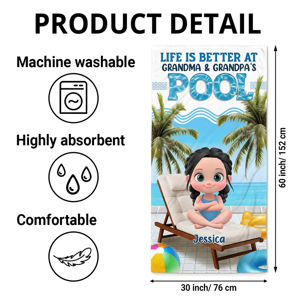 Custom Beach Towel for Grandchildren – Poolside Lounge Design, Gift from Grandma & Grandpa