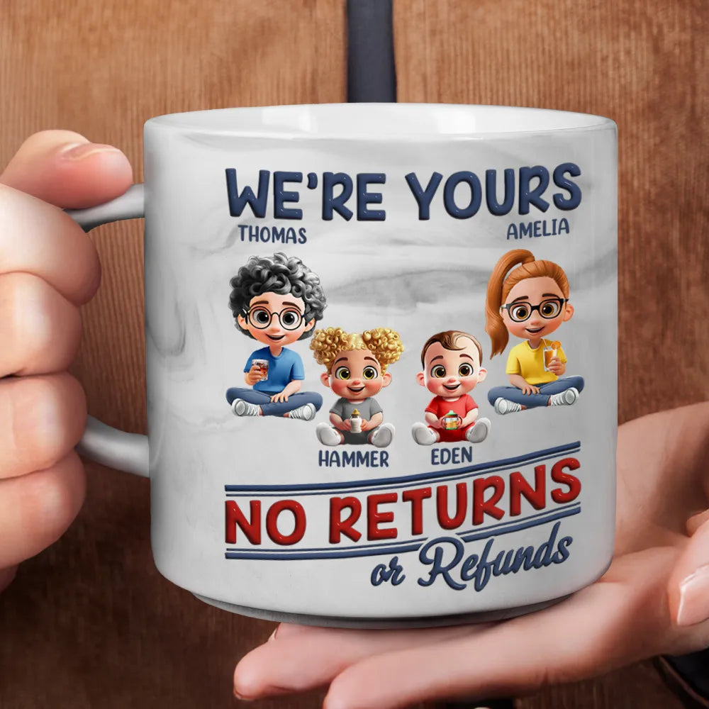 Funny Customizable Marble Mug – ‘No Returns or Refunds’ Family Gift for Parents