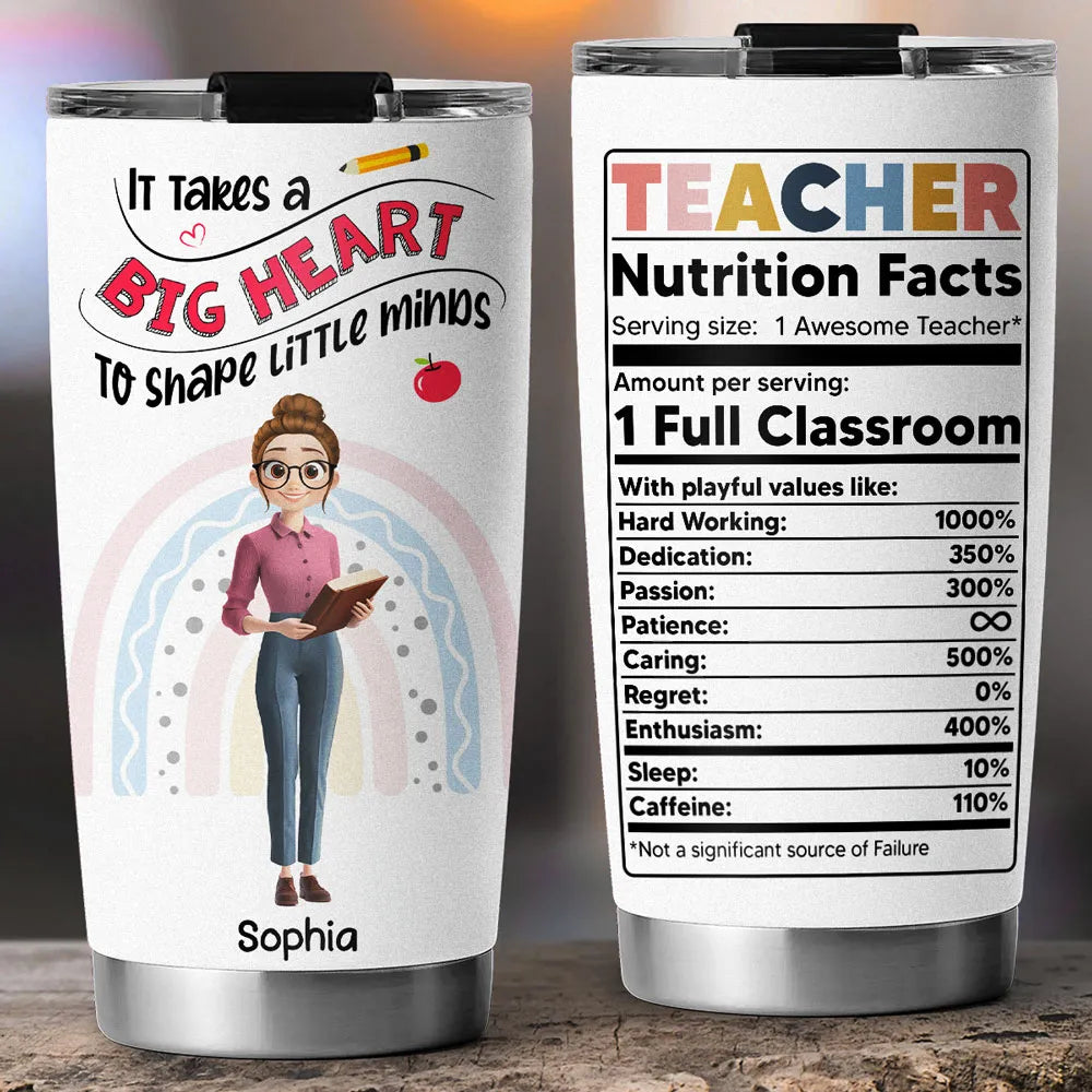 Insulated Travel Tumbler with Big Heart Design β "It Takes A Big Heart To Shape Little Minds" Teacher Gift