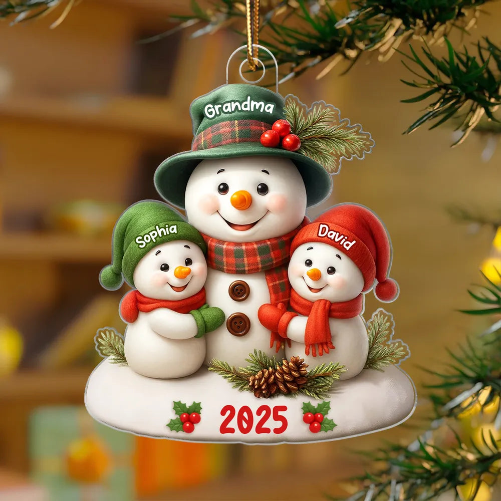 Acrylic Ornament Snowman Family Design for Holiday Décor, Warm Festive Accent, Gift-Ready for Grandma and Family