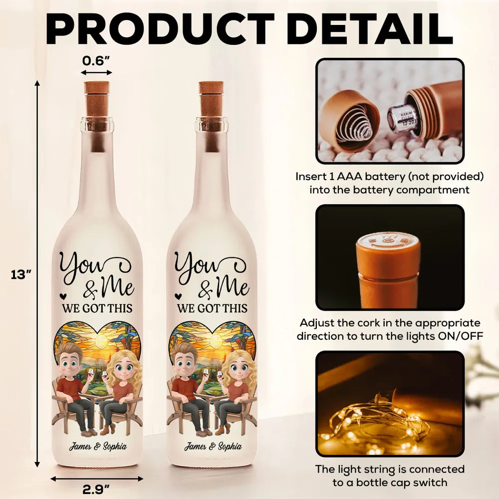 Our Hearts Beat As One - Romantic Bottle Lamp with Starry Night and You & Me Theme, Heartwarming Couples Gift