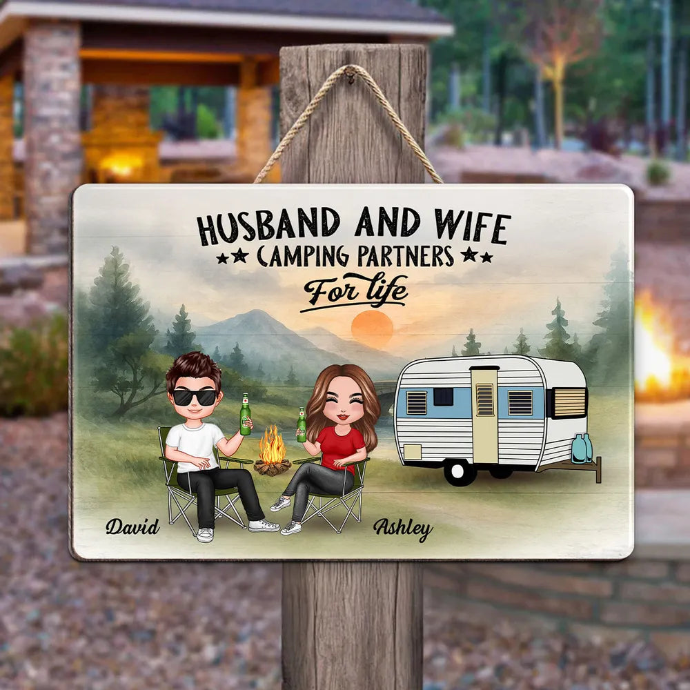 Camping Husband and Wife Custom Wooden Sign – “Family for Life” Personalized Home Decor