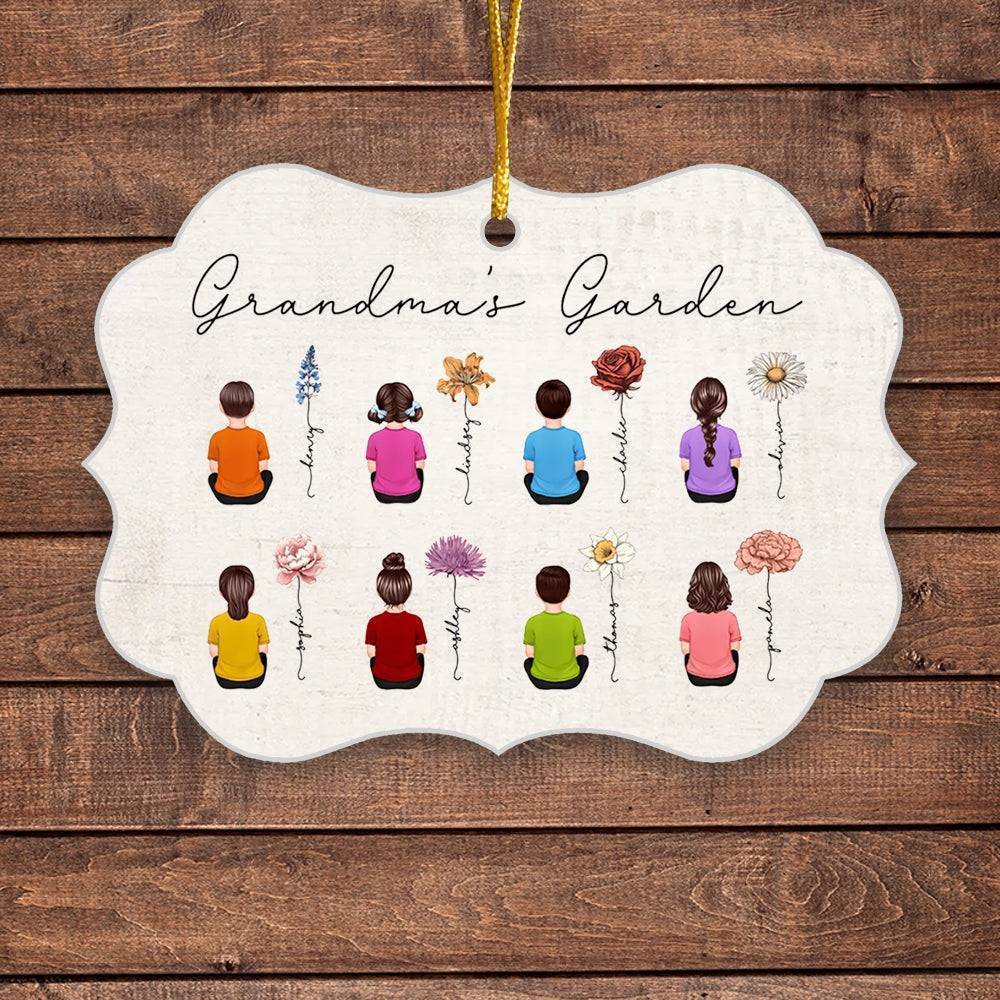 Blooming Heritage - Vintage Birth Month Floral Wooden and Acrylic Ornament with Grandkids' Names - Ideal Mother's Day Gift for Grandma, Mom, & Aunt