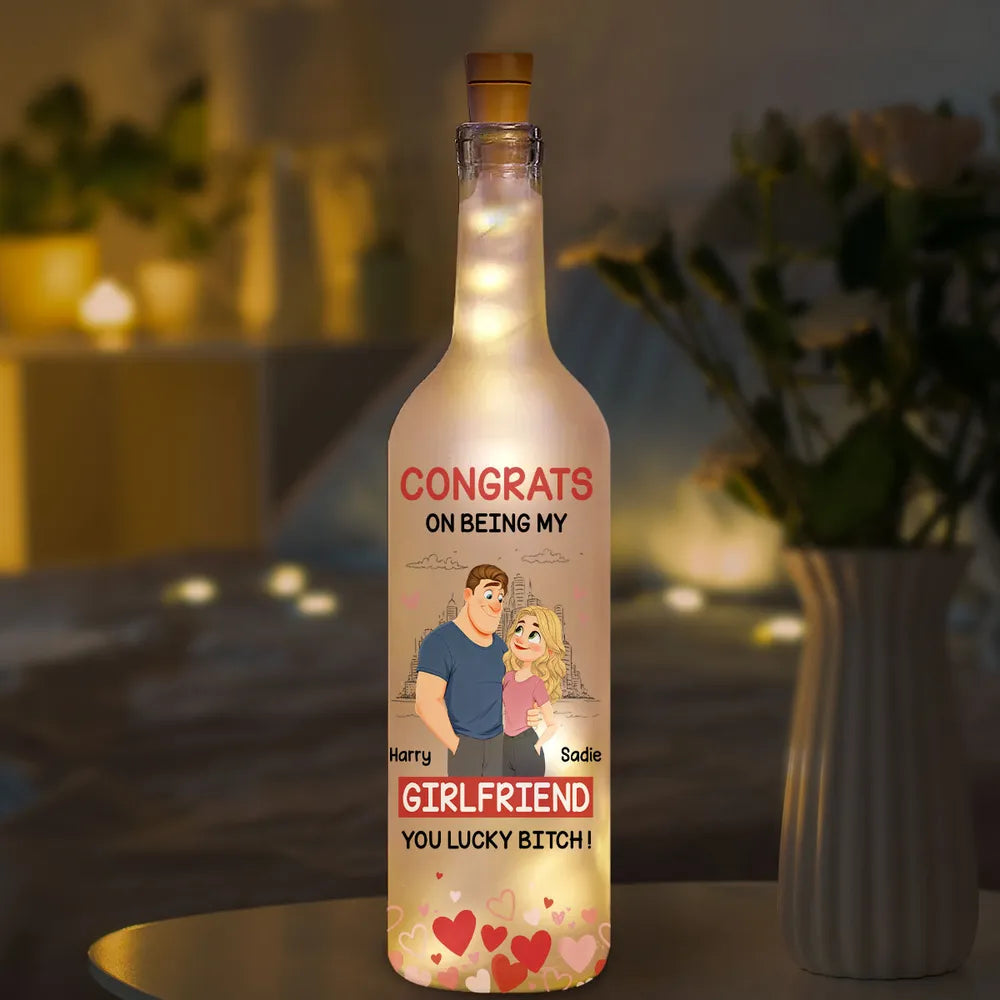 Personalized Bottle Lamp with Funny Girlfriend Cartoon, Warm Glow Bedroom Accent, Unique Gift for Girlfriend