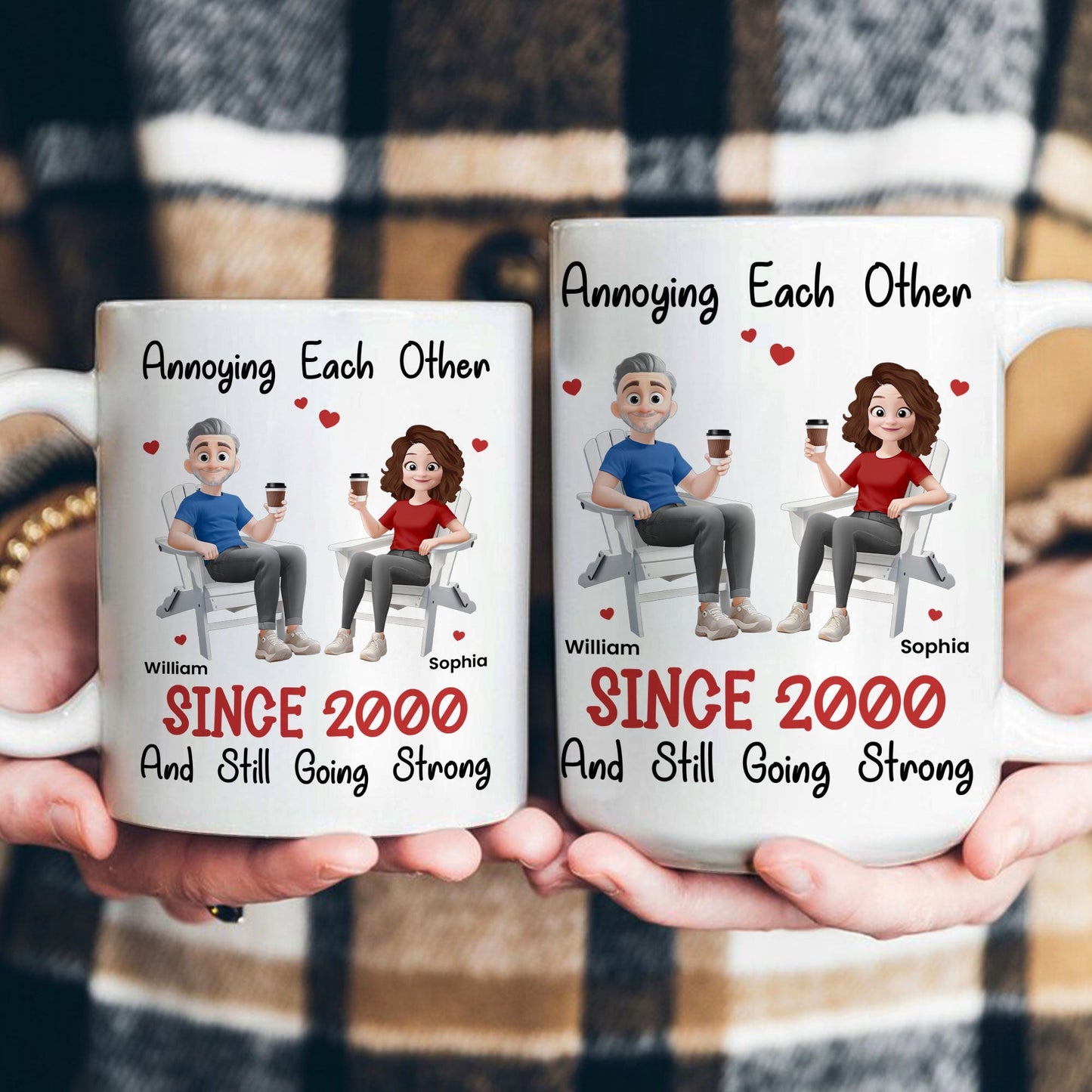 Funny Couple Mug – Custom Anniversary Gift for Husband or Wife with Coffee Illustration