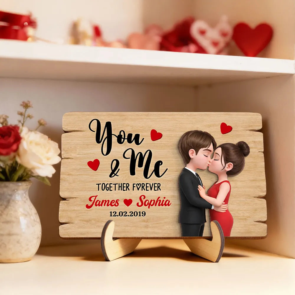 Personalized 2-Layer Wooden Plaque You & Me Together Forever Kissing Couple Warm Romantic Keepsake Unique Gift For Husband Or Wife