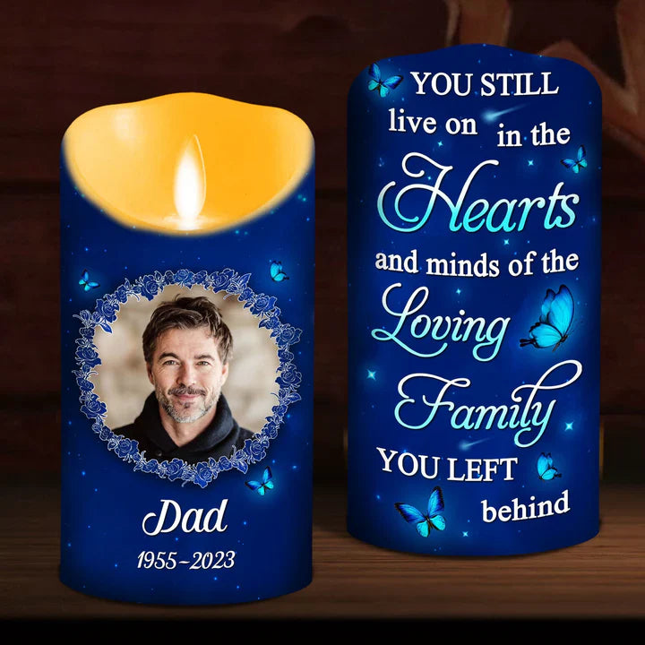 Personalized Flameless LED Candle Memorial Gift, Blue Butterfly Night Glow, Comforting Keepsake for Family