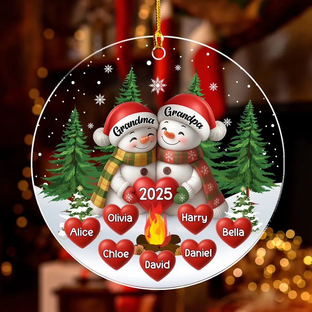 Acrylic Ornament for Grandparents β Cozy Snowman Design with Clear Print and Textured Finish, a Perfect Christmas Gift for Family Love