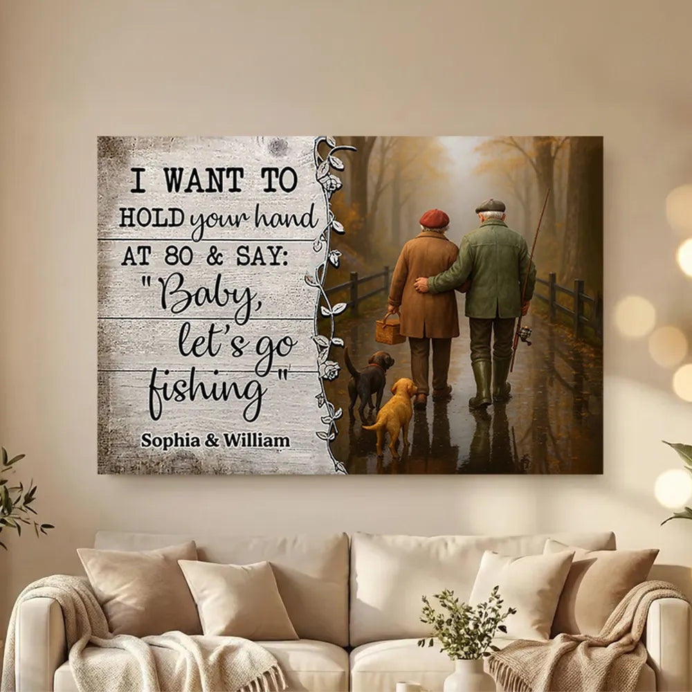 Personalized Couple Fishing Poster with Dogs β Romantic Wall Art for Living Room, Unique Gift for Him or Her