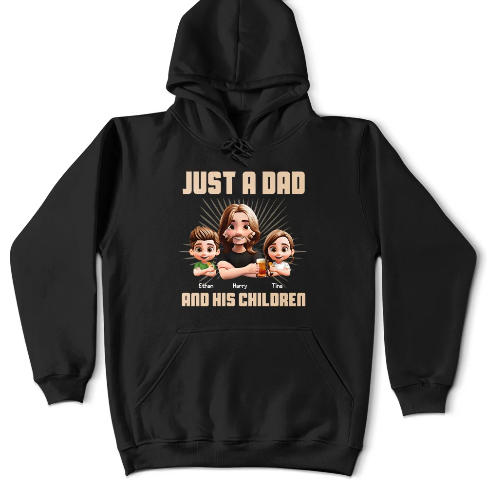 Just a Dad and His Kids Enjoying a Drink – Personalized Tee – Fun Father's Day or Birthday Gift