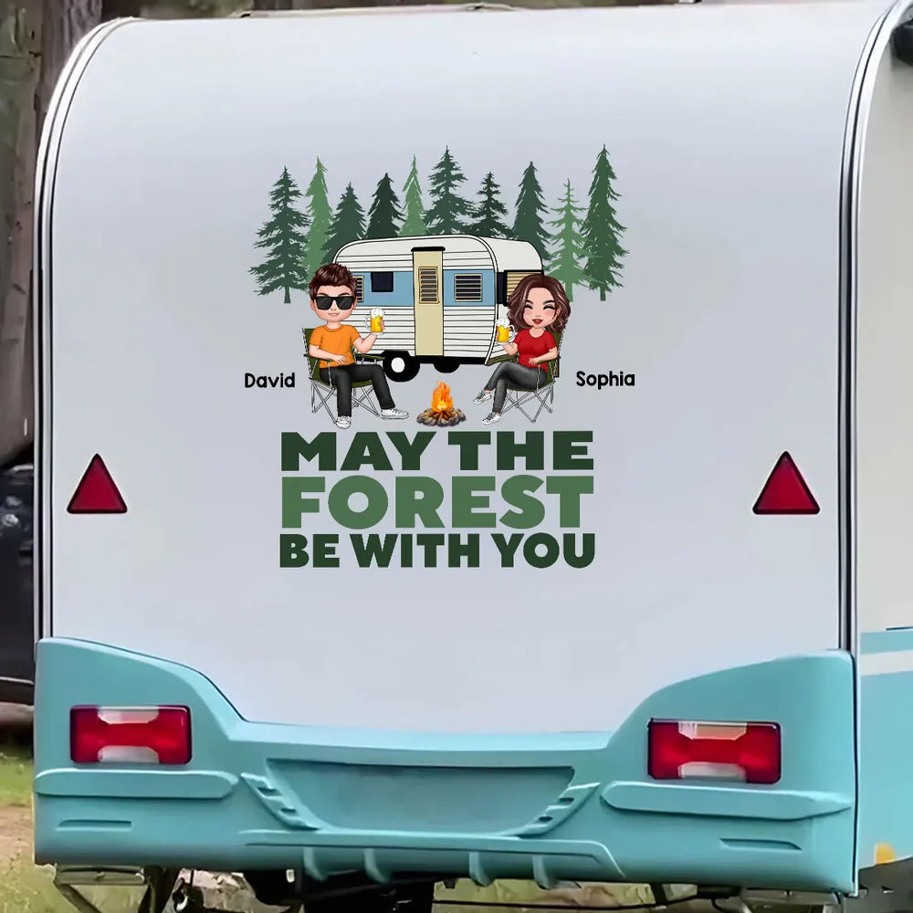 Personalized Camping Couple Sticker Decal for Car or RV Window - May The Forest Be With You Unique Gift
