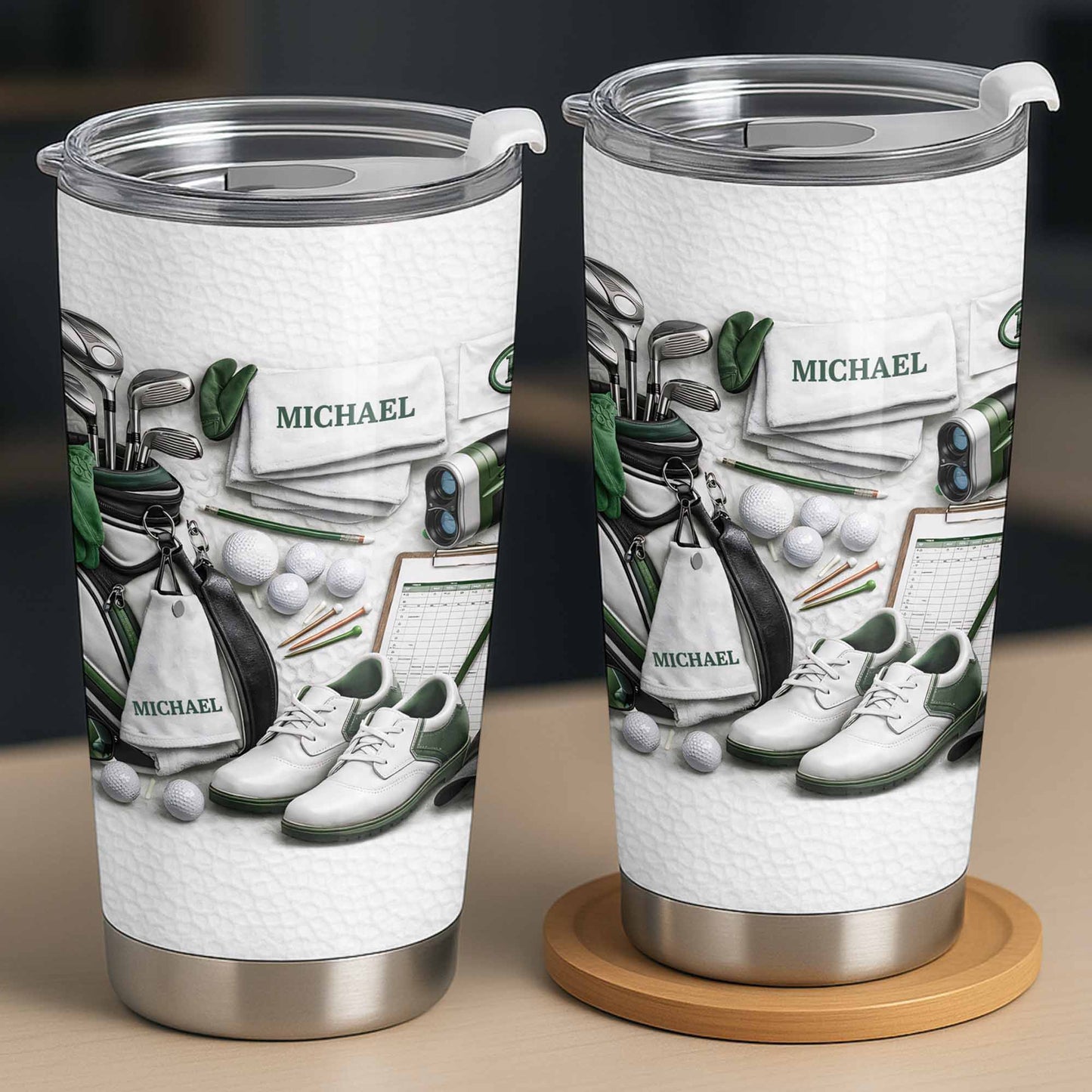 Golf-Themed Insulated Travel Tumbler, Personalized Name Look, Sleek Course-Ready Style, Creative Gift for Golf Lovers