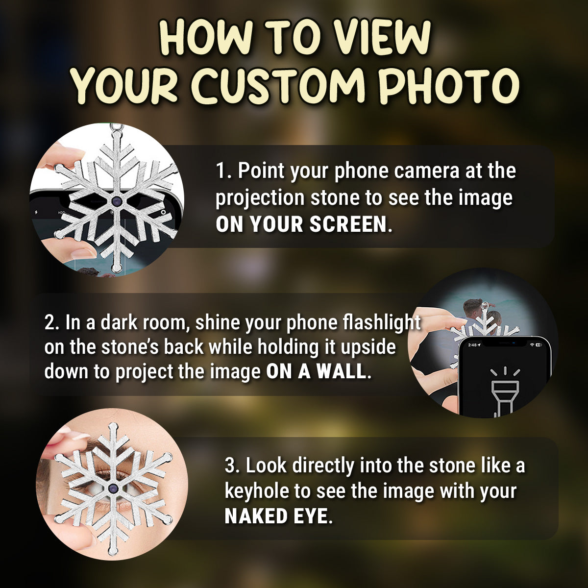 Photo Projection Ornament Crystal Snowflake, Pet Photo Keepsake with Snowy Night Scene, unique gift for pet parents