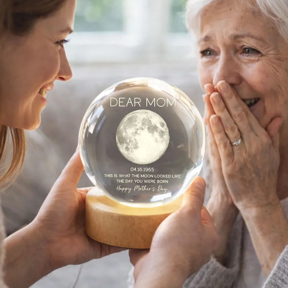 Personalized Moon Phase Globe Lamp Dear Mom Night Light for Bedroom Decor - Unique Mother's Day Gift