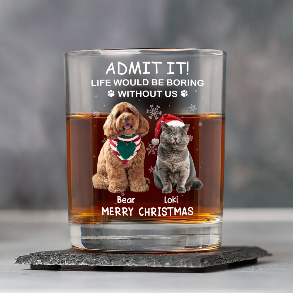 Custom Christmas Whiskey Glass with Cute Dog Illustration, Personalized Pet Lover Gift for Dad or Him, Fun Barware for Special Occasions